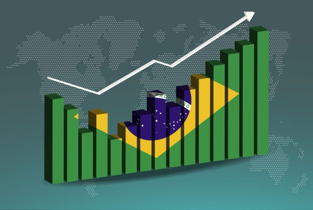 Taxa de juros no Brasil representada por gráfico de crescimento com bandeira brasileira e indicadores econômicos